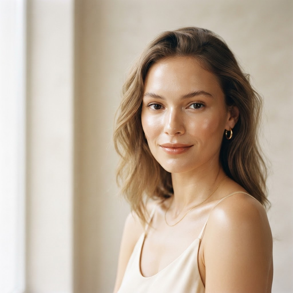 Woman with radiant, healthy, confident skin